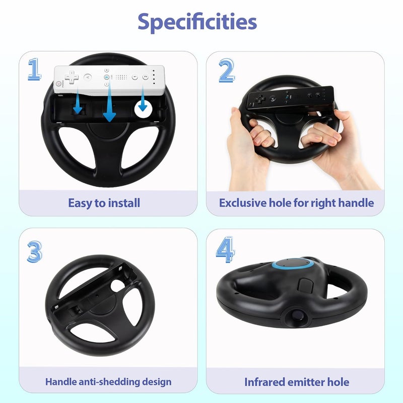DTianSir 4Pcs Mario Kart Steering Wheels and Zapper Light Gun Compatible with Nintendo Wii/Wii U Remote Controller(Black) [Video Game] - Image 4
